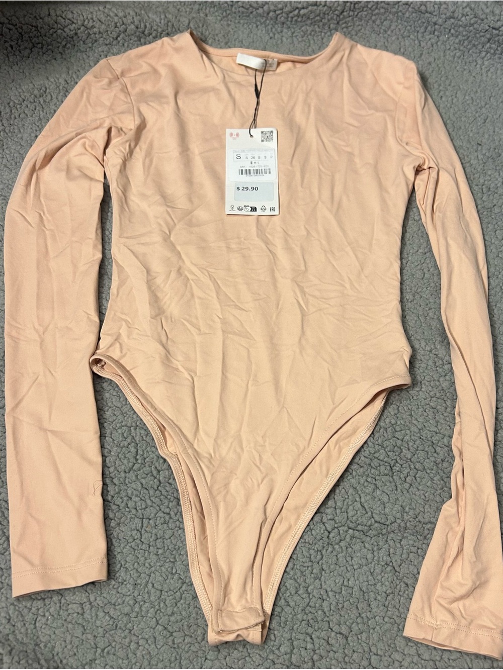 NWT Zara Women’s Blush Pink long Sleeve Bodysuit Stretch Size Small